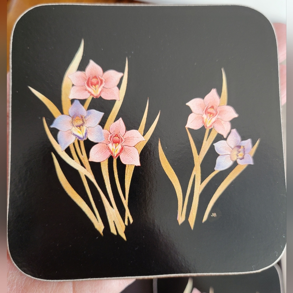 Vintage Cavalli Floral Coaster Set Orchids Made in New Zealand Original Box - Picture 9 of 16
